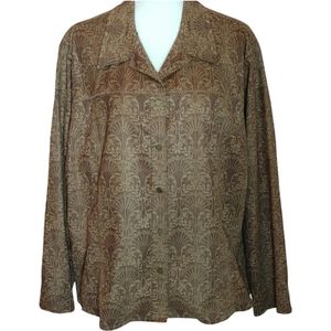 Liz Claiborne 18W brown/tan long sleeve, snap front blouse